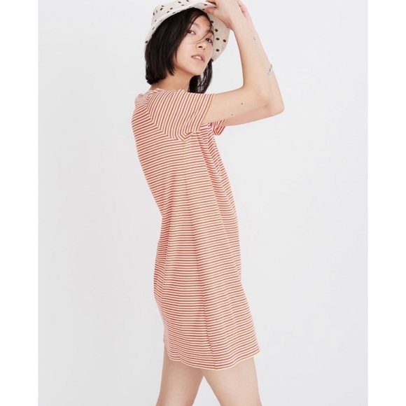 Madewell Swingy Tee Dress in Pink/Brown Stripe XL - Picture 3 of 7